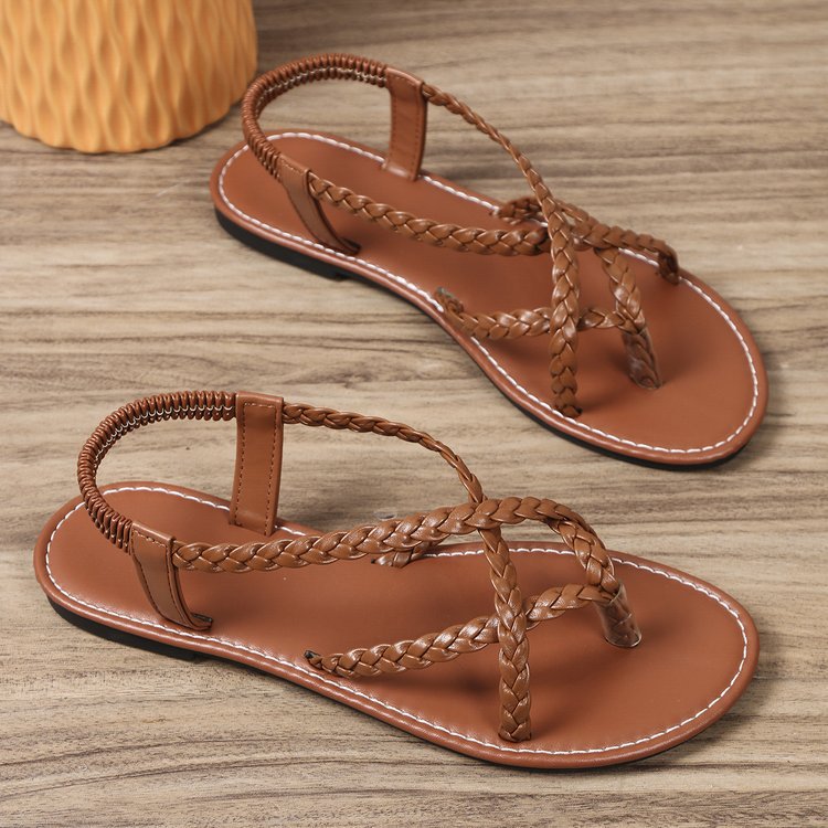 Women Flip Toe Woven Flat Beach Sandals Casual plus Size Internet Sandals Slip on Women Shoes