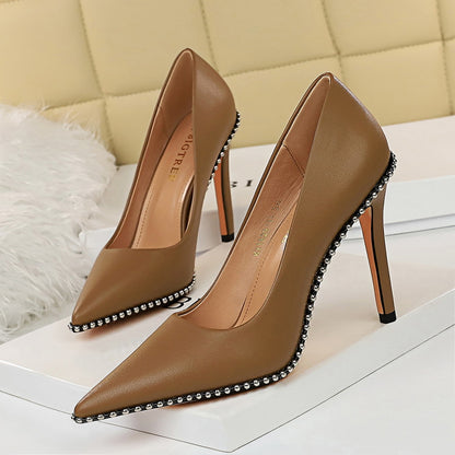 Sexy Nightclubs Thinner High Heels Women Shoes Stiletto Heel Shallow Mouth Pointed Rivets Pumps