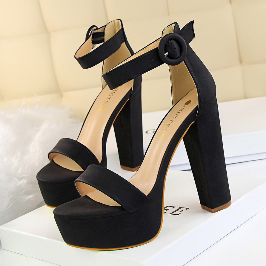 Chunky Heel Super Slimming High Heels Sexy Nightclub Women Shoes Waterproof Platform Open Toe Belt Buckle Sandals