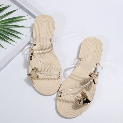 Women Sandals Open Toe Non Slip Sandals Outer Wear Mini Heart Shaped Flat Sandals Slides