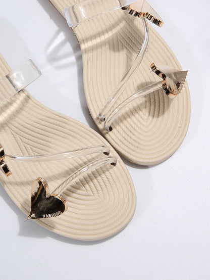 Women Sandals Open Toe Non Slip Sandals Outer Wear Mini Heart Shaped Flat Sandals Slides