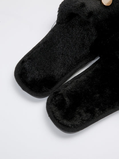 Fluffy Slippers Heart-Shaped Flat Slippers Women Home Casual Anti Rabbit Fur Cotton Slippers Women