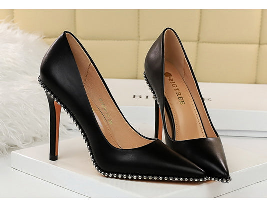 Sexy Nightclubs Thinner High Heels Women Shoes Stiletto Heel Shallow Mouth Pointed Rivets Pumps
