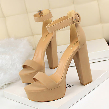 Chunky Heel Super Slimming High Heels Sexy Nightclub Women Shoes Waterproof Platform Open Toe Belt Buckle Sandals