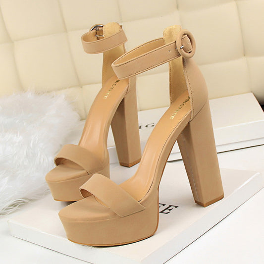 Chunky Heel Super Slimming High Heels Sexy Nightclub Women Shoes Waterproof Platform Open Toe Belt Buckle Sandals