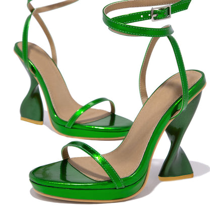 11cm Gold Green Purple Thick High Heel plus Size 2cm Front Platform Sandals plus Size Women Walking Shoes Heels