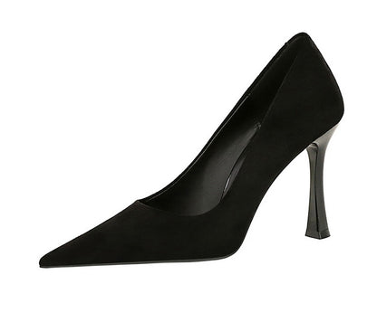 Simple Thin Cocktail High Heels Wine Glass Heel Super High Heel Suede Shallow Mouth Pointed Toe Women Shoes
