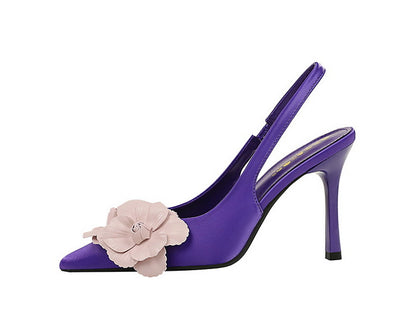Cocktail Hollow Out Cutout out Back Strap Pointed Stiletto Heel High Heels Color Blocking Floral Women Shoes Shallow Mouth Pumps