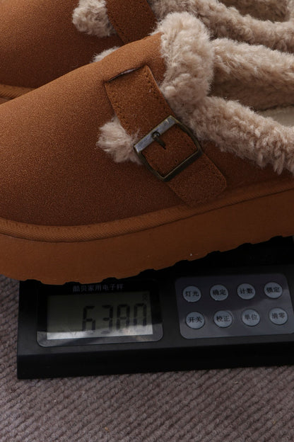 Autumn Winter Thick Bottom Plush Buckle Thermal Cotton Slippers Casual Women Shoes