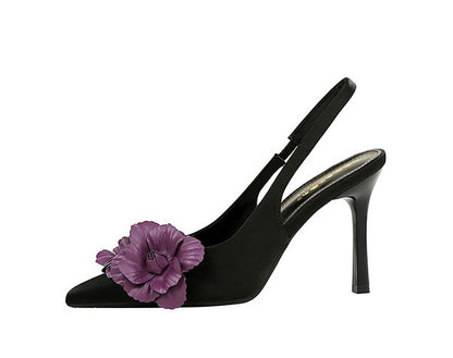 Cocktail Hollow Out Cutout out Back Strap Pointed Stiletto Heel High Heels Color Blocking Floral Women Shoes Shallow Mouth Pumps