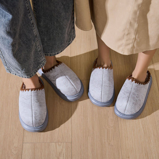 Winter Baotou Cotton Slippers Thermal Home Wear Fleece lined Thickened Fluffy Slippers Interior Home Non Slip Cotton Slippers