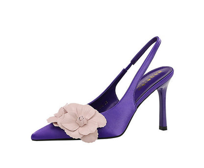 Cocktail Hollow Out Cutout out Back Strap Pointed Stiletto Heel High Heels Color Blocking Floral Women Shoes Shallow Mouth Pumps