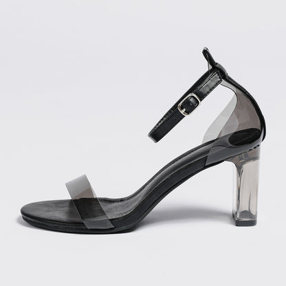 plus Size Ankle Strap Buckle Chunky Heel Sandals Early Spring Transparent Shoes Women