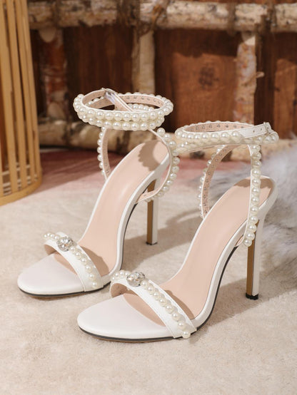 Pearl Strap Wedding Cocktail High Heels Summer All Match High Heel Sandals for Women