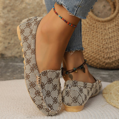 Arrival Color Matching Cloth Surface Lazy Flat Pumps Women Ethnic Low Cut Breathable Lazy Work Shoes