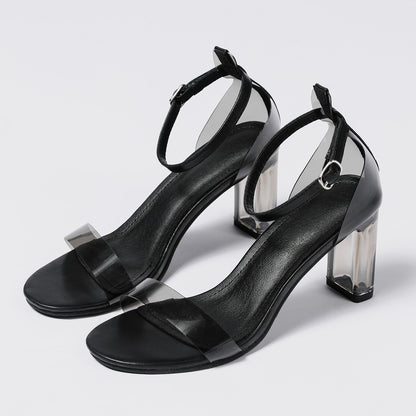 plus Size Ankle Strap Buckle Chunky Heel Sandals Early Spring Transparent Shoes Women