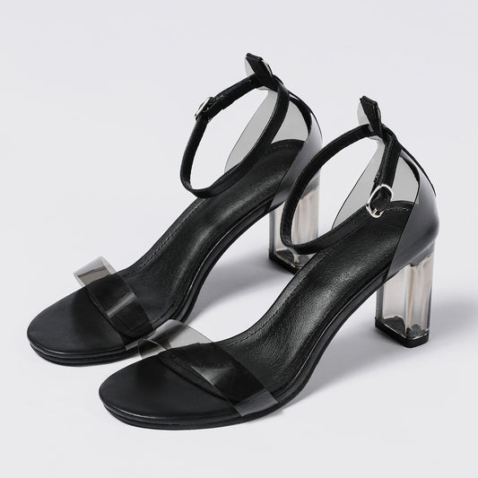 plus Size Ankle Strap Buckle Chunky Heel Sandals Early Spring Transparent Shoes Women