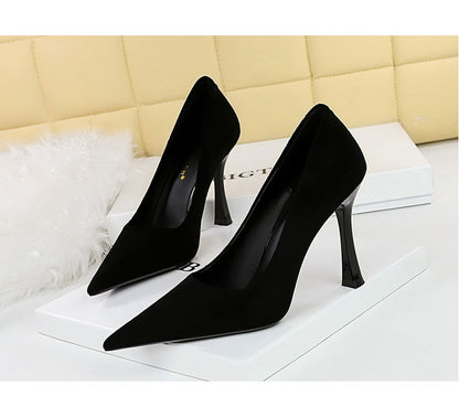 Simple Thin Cocktail High Heels Wine Glass Heel Super High Heel Suede Shallow Mouth Pointed Toe Women Shoes