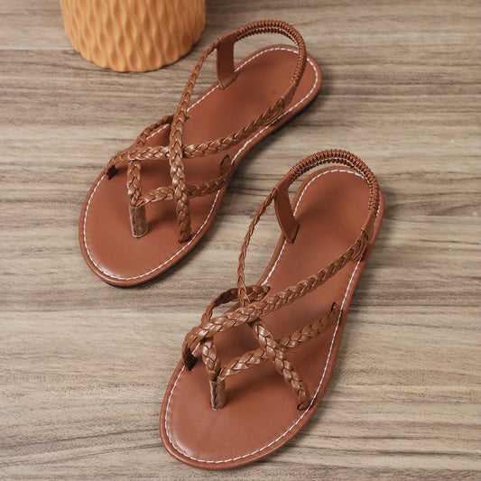 Women Flip Toe Woven Flat Beach Sandals Casual plus Size Internet Sandals Slip on Women Shoes