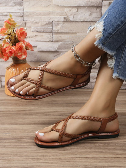 Women Flip Toe Woven Flat Beach Sandals Casual plus Size Internet Sandals Slip on Women Shoes