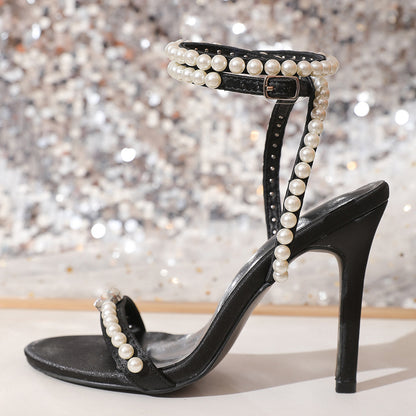 Pearl Strap Wedding Cocktail High Heels Summer All Match High Heel Sandals for Women
