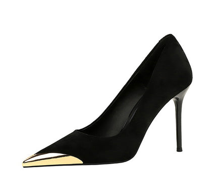 Cocktail Women Shoes Leopard Print High Heels Stiletto Suede Shallow Mouth Metal Pointed Toe Pumps Super High Heel