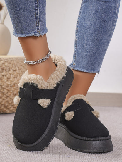 Autumn Winter Thick Bottom Plush Buckle Thermal Cotton Slippers Casual Women Shoes