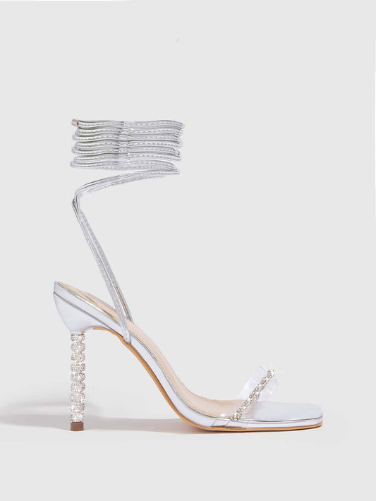 9cm Rhinestone Stiletto Silver Women Summer High Heel Sandals Women Rhinestones Strap Heels