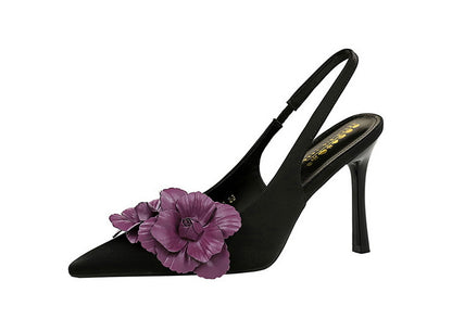 Cocktail Hollow Out Cutout out Back Strap Pointed Stiletto Heel High Heels Color Blocking Floral Women Shoes Shallow Mouth Pumps